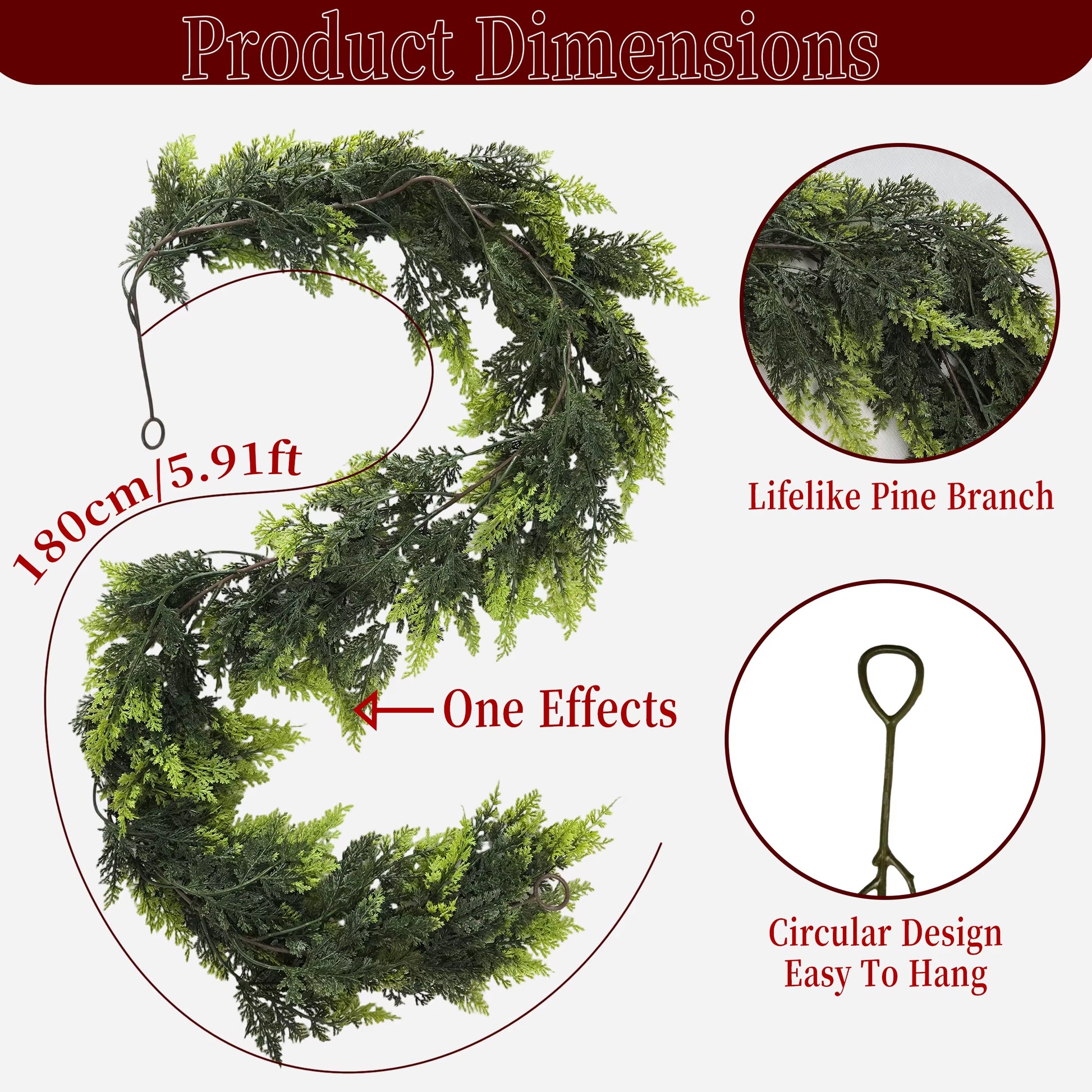 1.8/2M Artificial Christmas Wreath Norfolk Garland 2025 Christmas Decoration Artificial Plant Home Decor Room Decor Thanksgiving