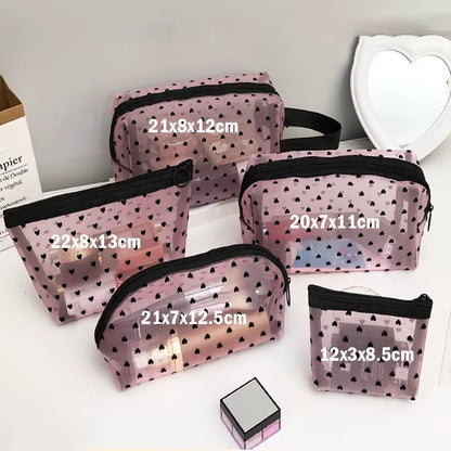 Heart Transparent Mesh Makeup Bag Multifunction Portable Women Cosmetic Storage Pouch Ladies Toiletry Lipstick Organizer Bags
