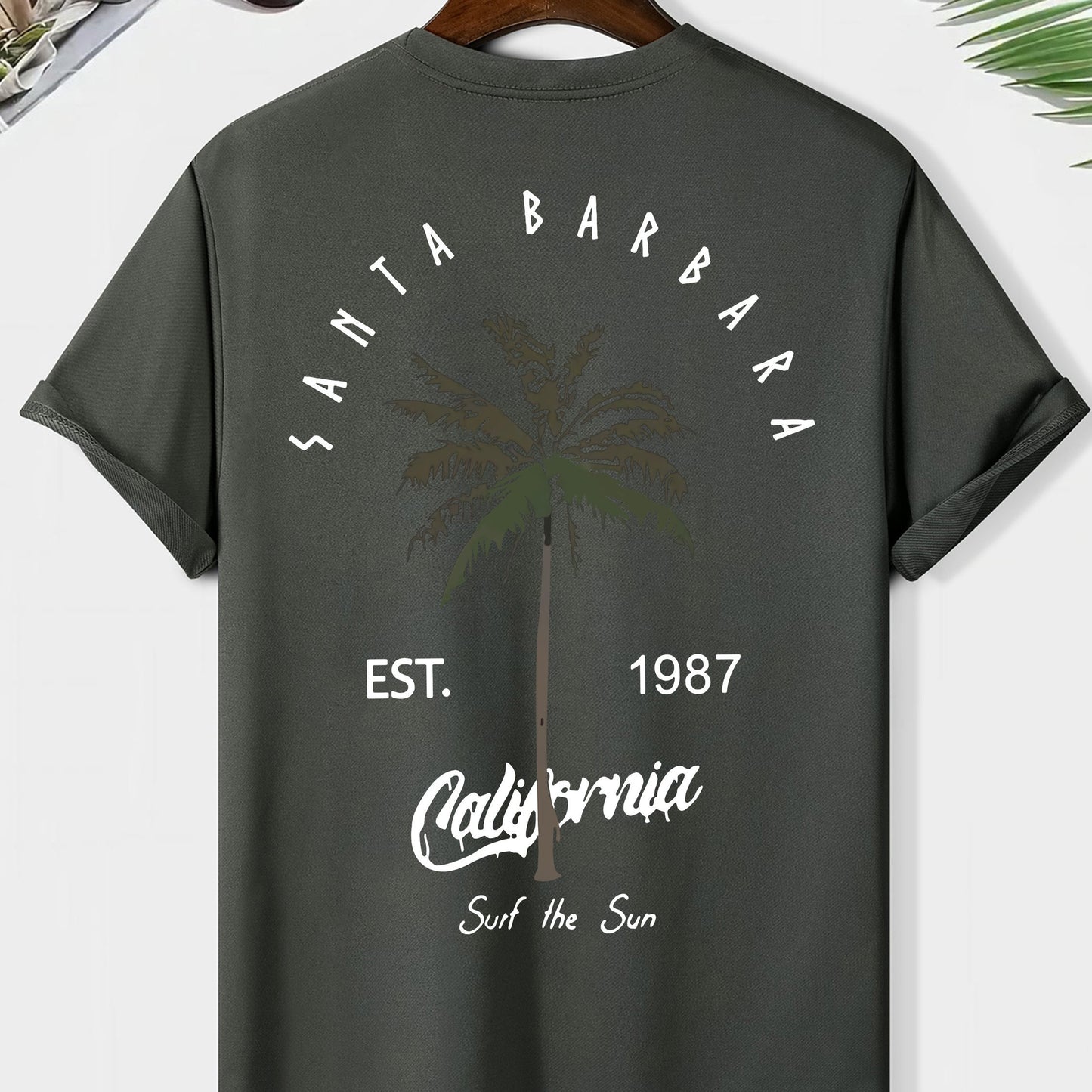 EST. 1987 And A Coconut Tree Printed Men's Fashion Trendy Casual Crew Neck Casual Sport T-shirt Beauty World Shop