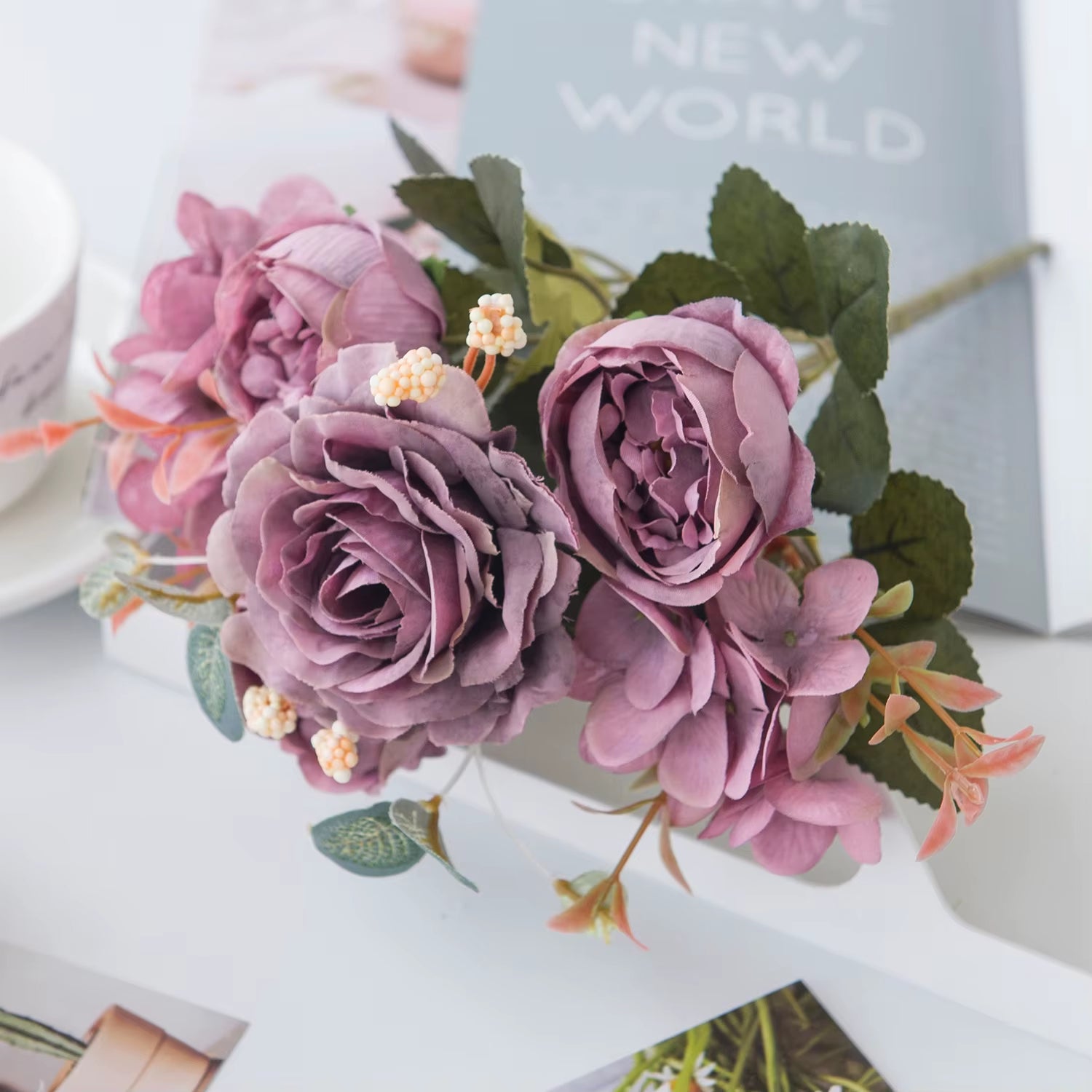 1PC Fall Artificial Peony Flowers Silk Hydrangea Rose Living Room Home Vase Garden Wedding Bridal Bouquet Diy Party Decoration