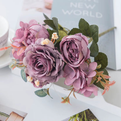 1PC Fall Artificial Peony Flowers Silk Hydrangea Rose Living Room Home Vase Garden Wedding Bridal Bouquet Diy Party Decoration