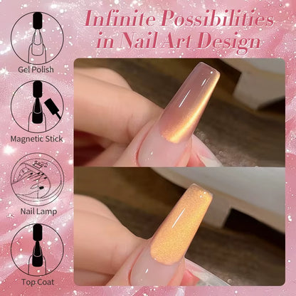10Ml Nude Gold Glitter Cat Magnetic Gel Nail Polish Gold Blue Ultra Shine Soak off UV LED Varnish Nail Supplies