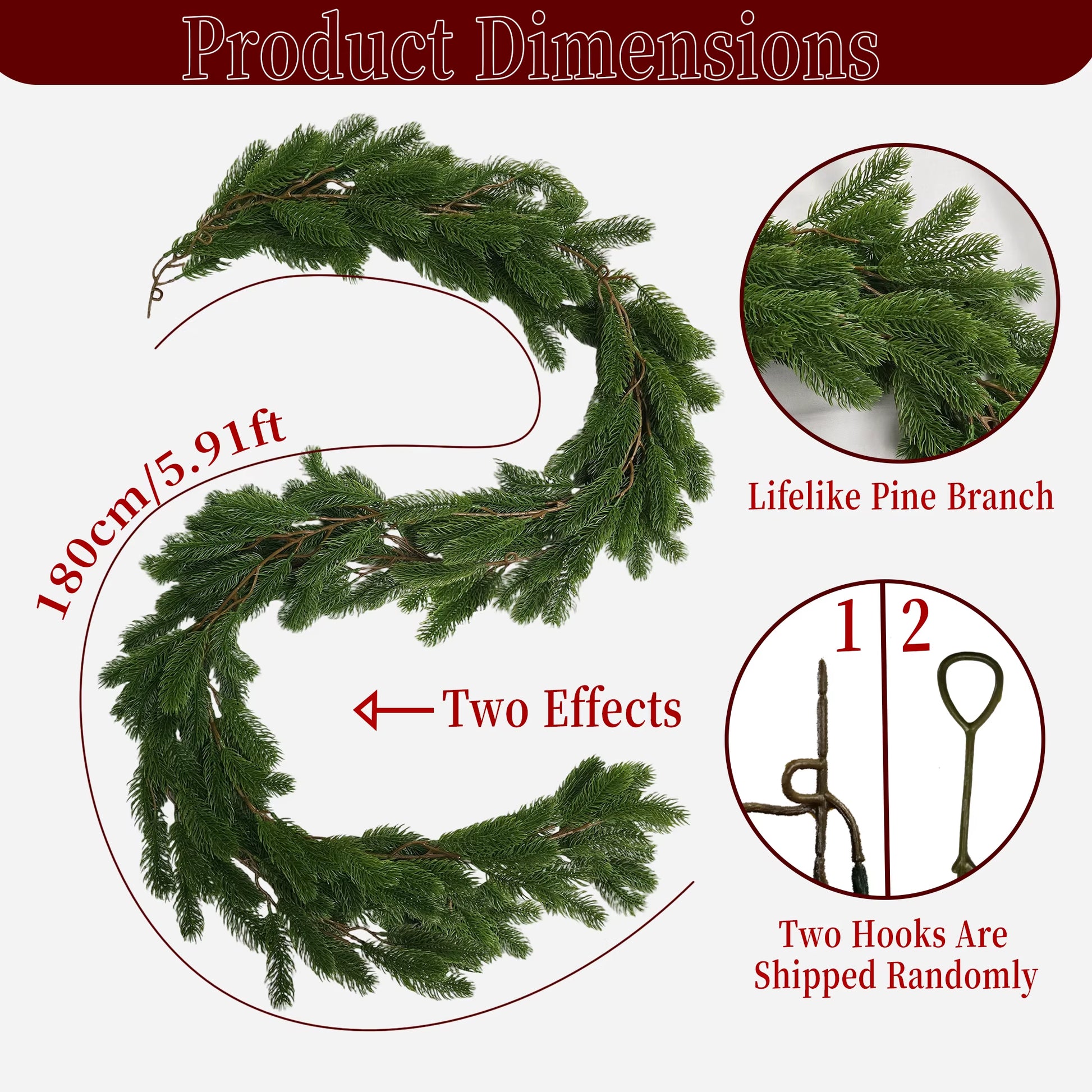 1.8/2M Artificial Christmas Wreath Norfolk Garland 2025 Christmas Decoration Artificial Plant Home Decor Room Decor Thanksgiving