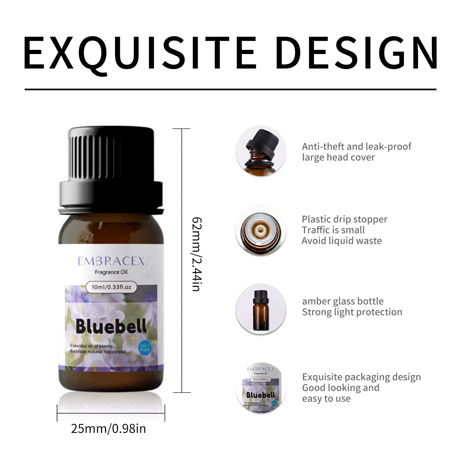 10Ml Bluebell Essential Oil Natural Herbal Extract for Aromatherapy Diffuser Home Fragrance Body Care Skincare Gifts Diffuser