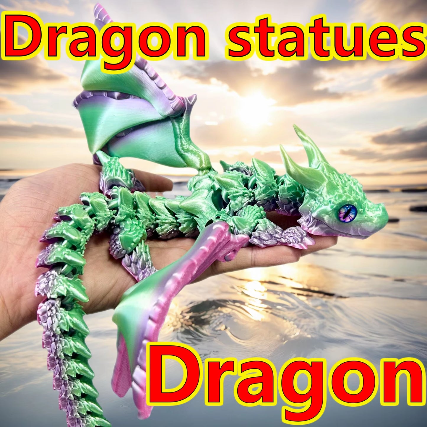 39.5Cm/15.55In 3D Printing Dragon Moveable Joints Animal Model Home Desktop Decoration Ornaments Gifts Collection Figurines