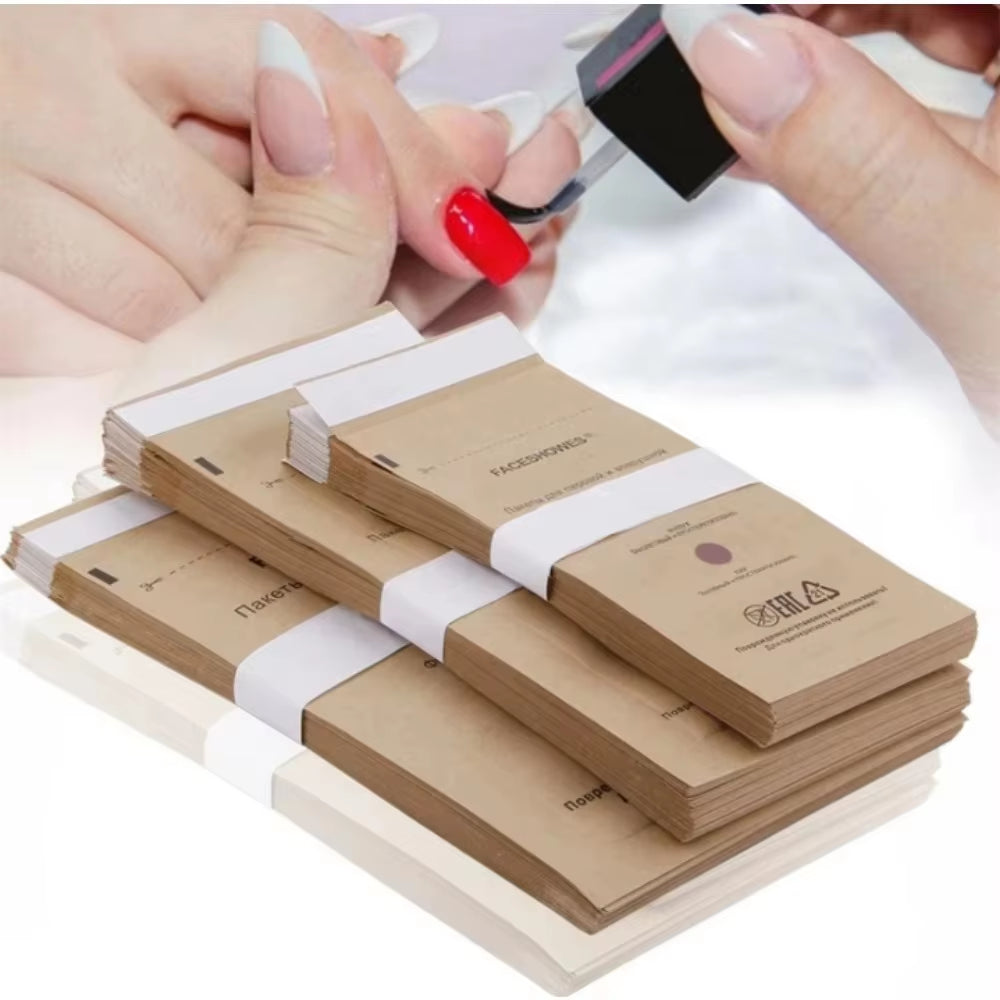 100Pcs Nail Sterilizer Manicure Kraft Bags Nail Art Clean Kraft Bag Nail Art Sterilization Disposable Nail Disinfection Tools