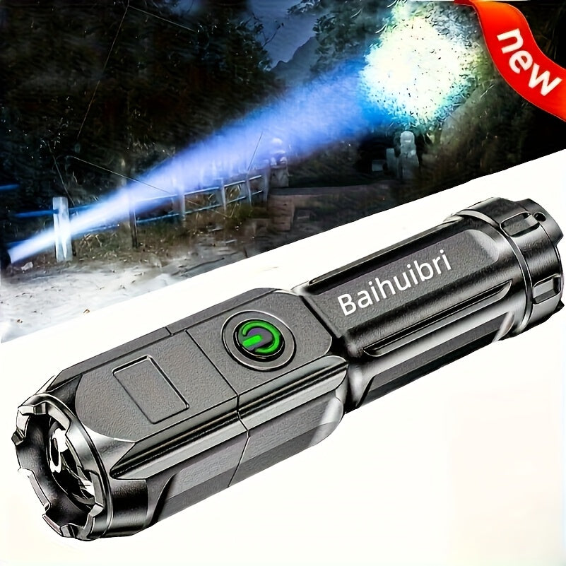 Baihuibri 1pc powerful variable focus flashlight, multifunctional portable household small flashlight, telescopic zoom light, rechargeable, suitable for outdoor lighting, work, exploration hiking Beauty Fashion