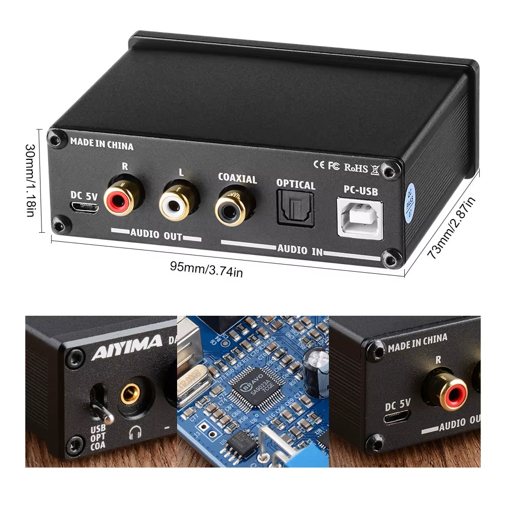 DAC-A2 Amplificador 2.0 Hifi Digital Decoder USB DAC Audio Headphone Amplifier 24Bit 96Khz Coaxial Optical Output RCA