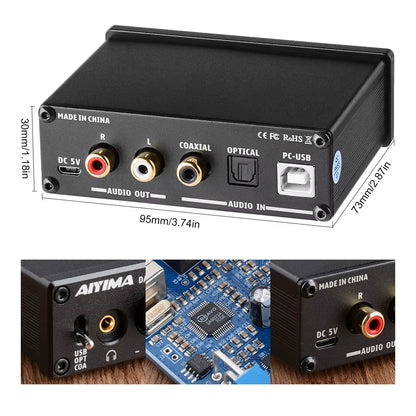 DAC-A2 Amplificador 2.0 Hifi Digital Decoder USB DAC Audio Headphone Amplifier 24Bit 96Khz Coaxial Optical Output RCA
