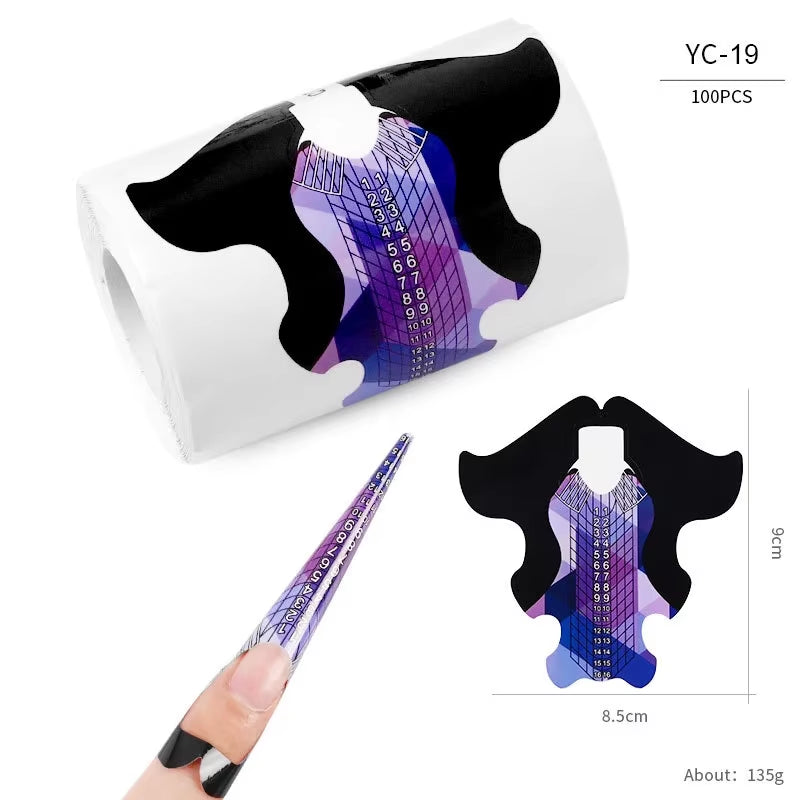 100Pcs Nails Art UV Gel Tips Extension Builder Form Acrylic French Printed Nail Tip Extension Stencil Stickers for Manicure Tool