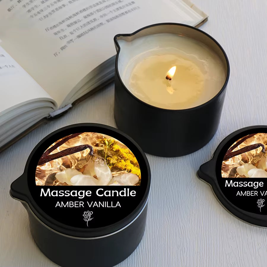 Massage Candle - Essential Oil- Amber Vanilla, 1Oz/28.35G Melts into Warm Massage Oil - Massage Oil Candle, Pour Spout