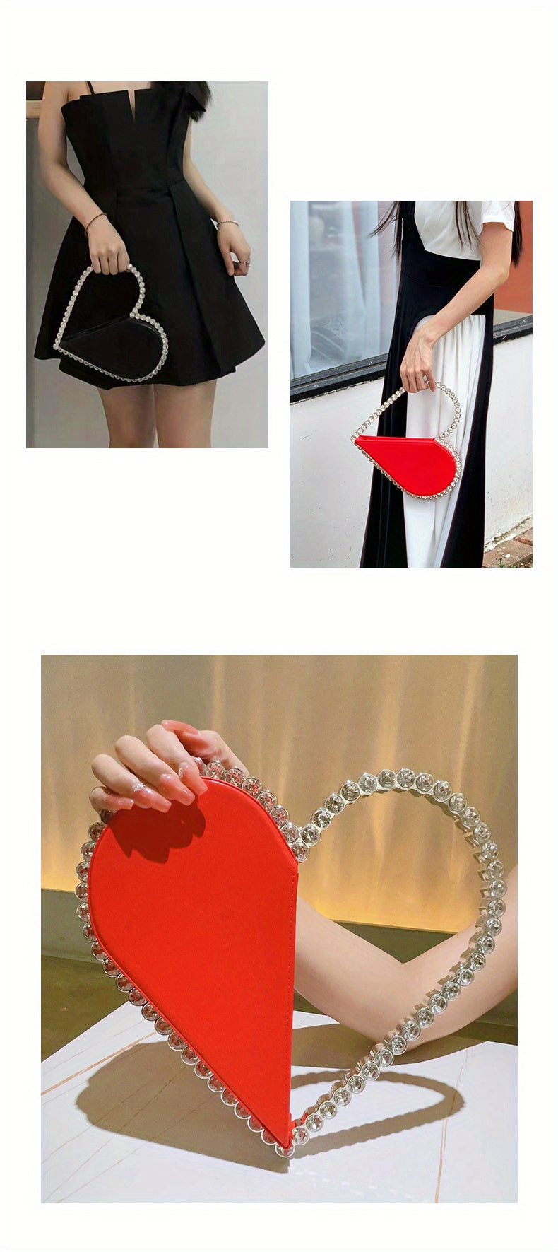 Mini Heart Shape Women's Elegant Evening Bag, Trendy Clutch Purse for Party Prom and Wedding Beauty Fashion