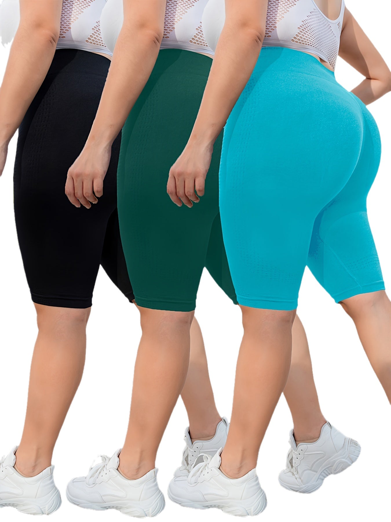3-Pack Plus Size Yoga Shorts For Women, High Waist Peach Lift, Stretchy, Butt-lifting, High Elasticity, Fitness Activewear, Quick-Dry, Seamless Sport Shorts Set
