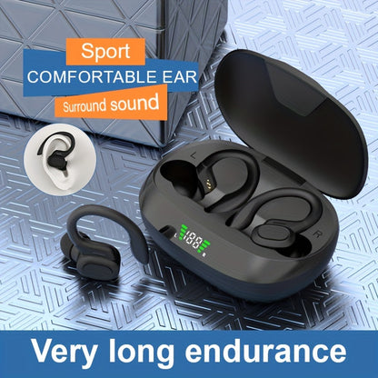 Wireless Earbuds, Open Ear 5.4 Headphones With Ear Hooks, Built-in Mic LED Display 24H Playtime Charging Case, For Running Fitness, Sport Over Earphones, Black