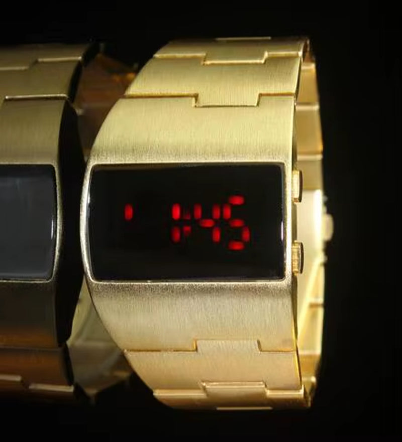 Luxury Gold Big Watch Men Sport Led Digital Watches Gold Silver Black Stainless Steel Electronic Wristwatches Reloj Hombre 2022