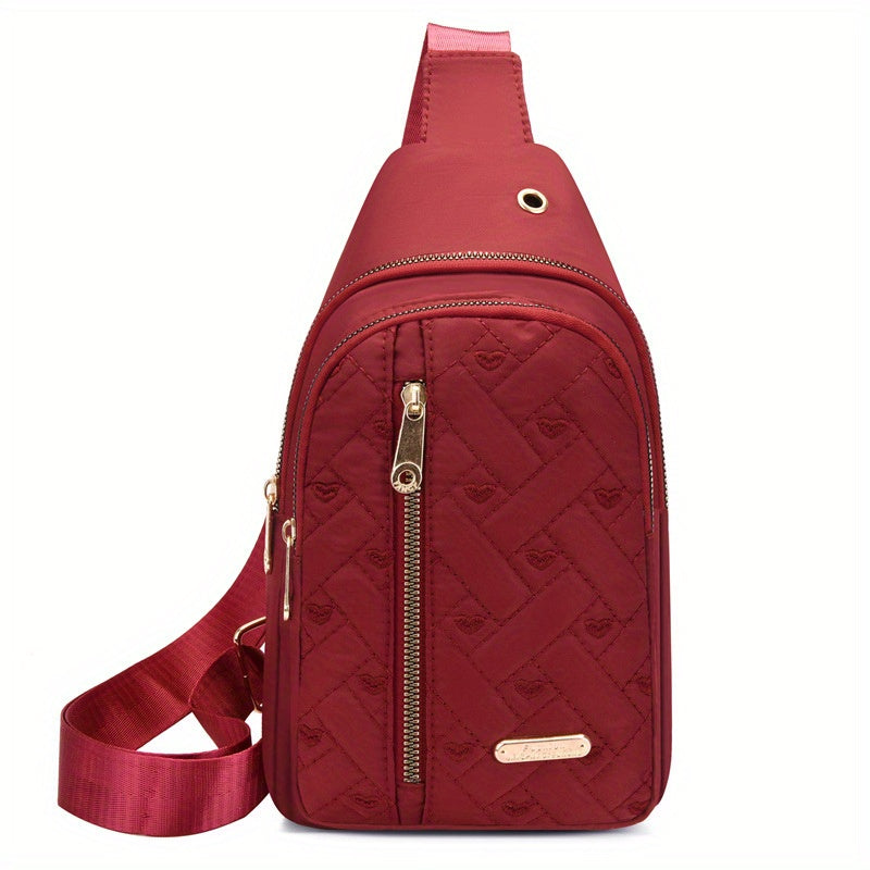 Stylish Embroidered Love Nylon Chest Bag - Water-Resistant, Adjustable Shoulder Strap, Multiple Pockets, Perfect for Outdoor Travel, Hiking, Camping, and Daily Use - Simple, Fashionable, and Practical Messenger Bag Beauty Fashion