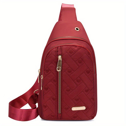 Stylish Embroidered Love Nylon Chest Bag - Water-Resistant, Adjustable Shoulder Strap, Multiple Pockets, Perfect for Outdoor Travel, Hiking, Camping, and Daily Use - Simple, Fashionable, and Practical Messenger Bag Beauty Fashion