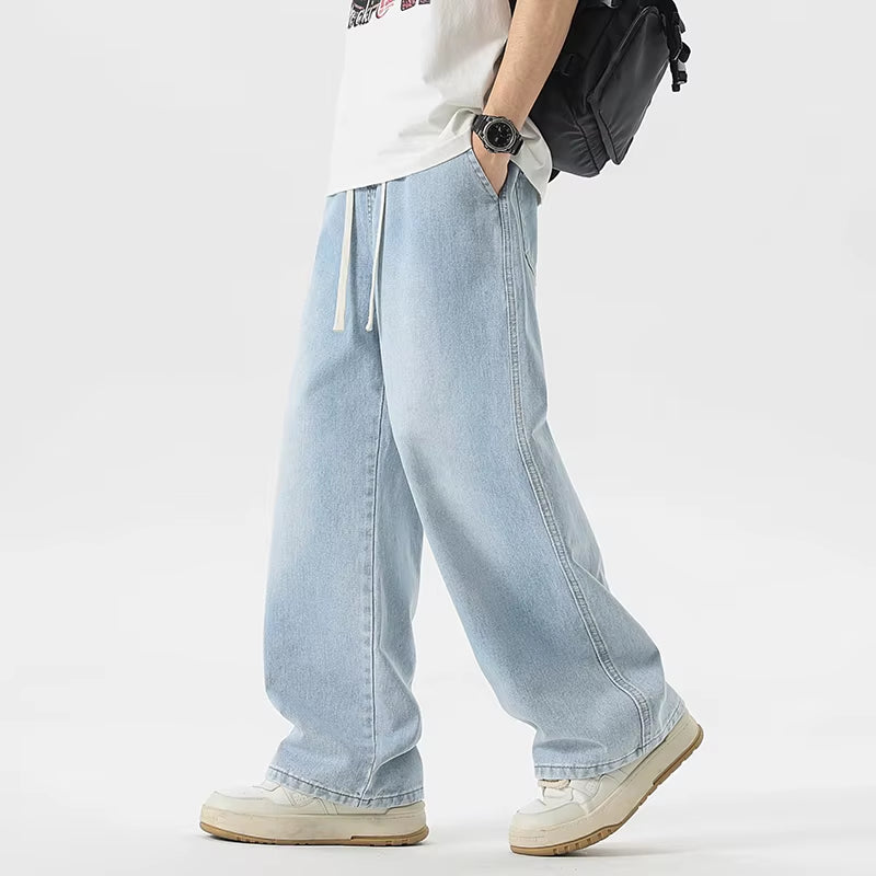 Men'S Jeans American Loose Wide-Leg Loose Straight Casual Trousers Street Hip-Hop Baggy Jeans Black Grey Blue Streetwear Men