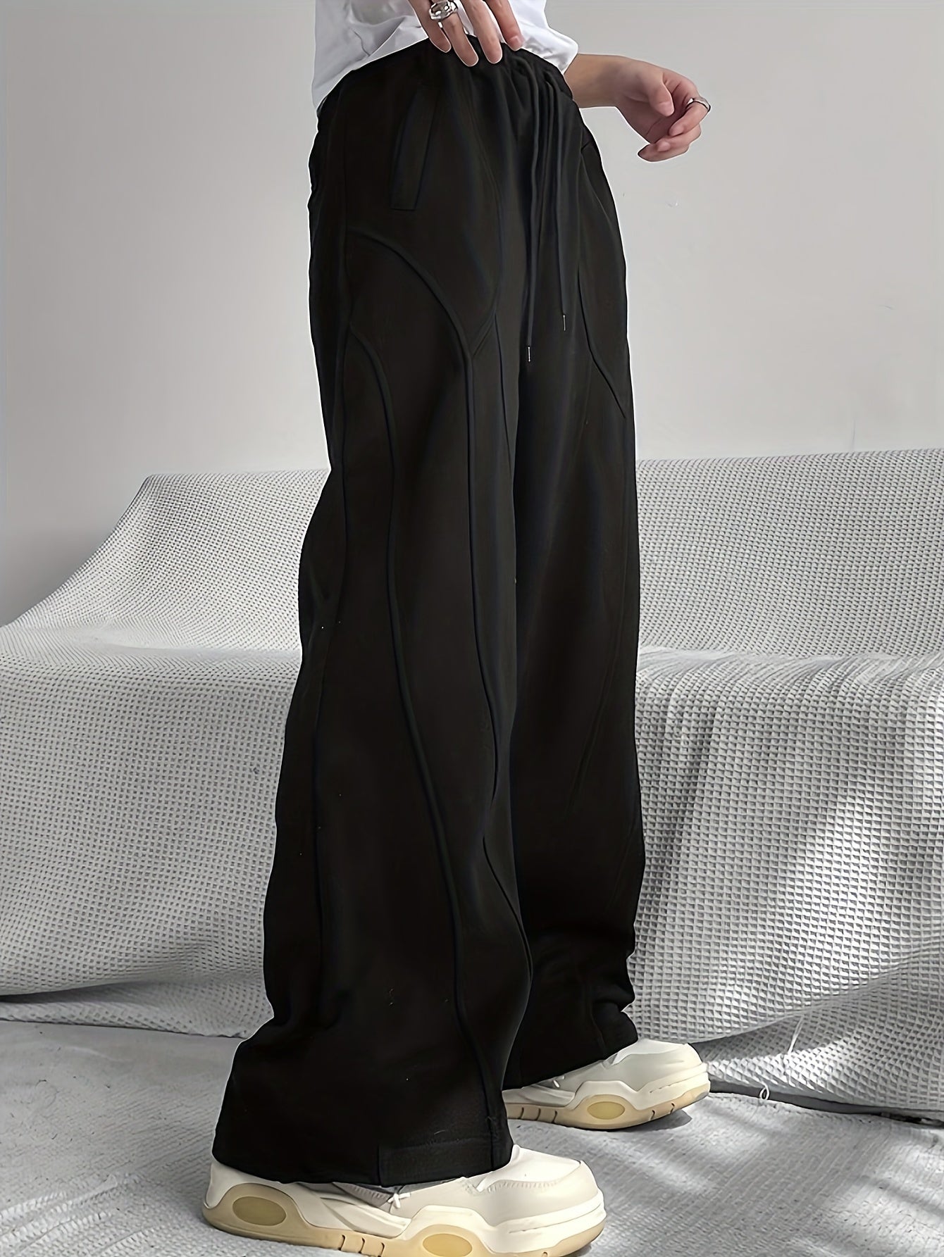 [Loose Fit Sweatpants For Sport] Men's Casual Loose Fit Wide Leg Drawstring Sweatpants, Lightweight Comfy Pants For Sport And Casual Wear
