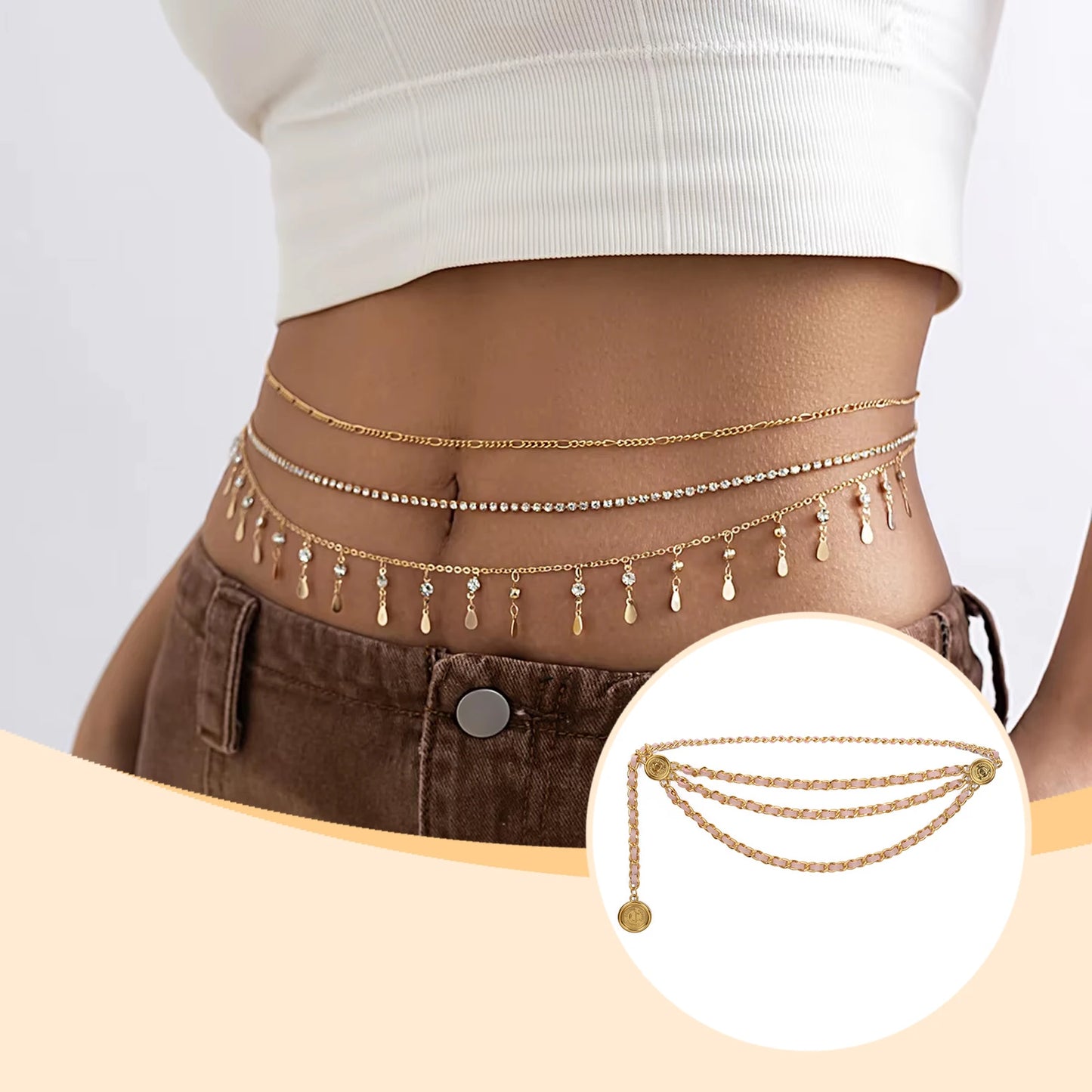 Women's Waist Chain Belt Bridal Wedding Adjustable Tassel Body Jewelry Fashion Accessories for Party Carnival Holiday Beauty World Shop