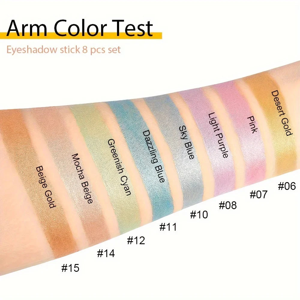 8-Piece Metallic Eyeshadow Stick Set -Champagne Glitter & HighlighterWaterproof Long-Lasting Eye Makeup In Brown, Coral, Blue, G Beauty Trend Shop