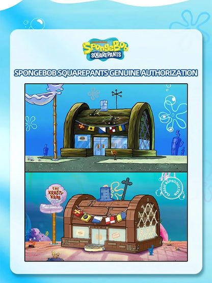 Spongebob Cartoon Krusty Krab Restaurant Building Blocks Creative Canteen Scenes Model Bricks Desktop Ornaments Toy For Kid Gift Beauty World Shop