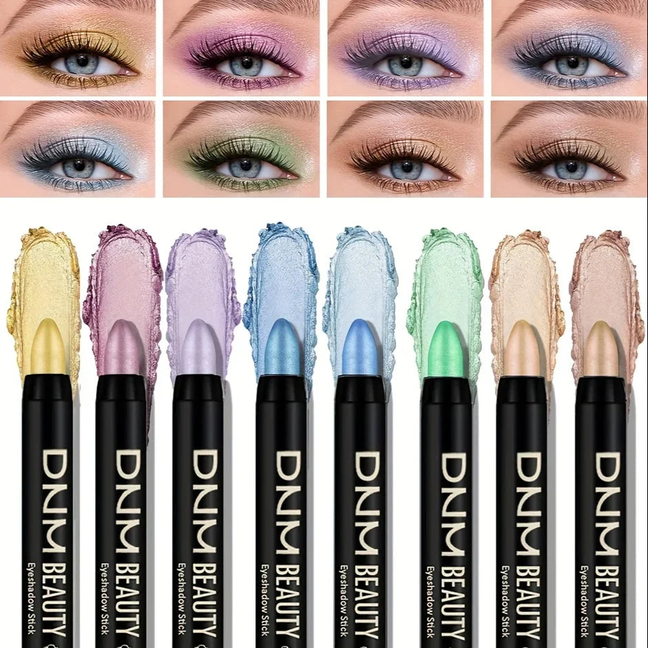 8-Piece Metallic Eyeshadow Stick Set -Champagne Glitter & HighlighterWaterproof Long-Lasting Eye Makeup In Brown, Coral, Blue, G Beauty Trend Shop