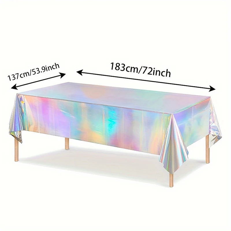 1pc, Laser Rainbow Theme Party Tablecloth,  Disposable Tablecloth Decoration Supplies,  wedding，Birthday supplies, festival gift Beauty World Shop