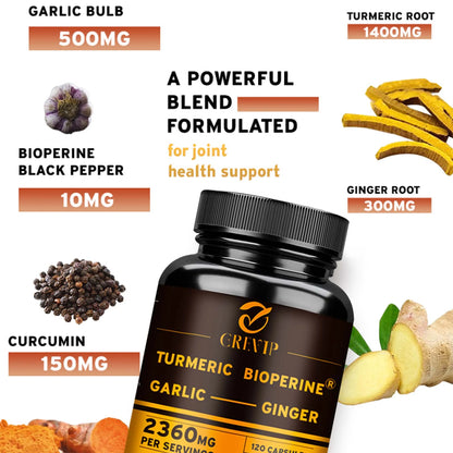 4-in-1 Turmeric Ginger Supplement - Garlic, Turmeric Root, Black Pepper - Joints, Immune Support, Digestion - 120 Capsules Beauty World Shop