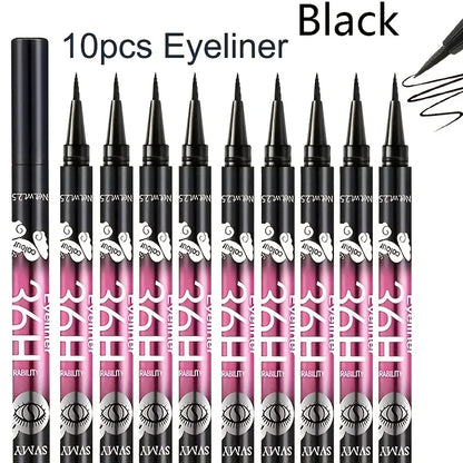 5/10pcs Black waterproof and sweat-proof eyeliner pencil set, long-lasting and non-smudging beginners perfect gift for beginners Beauty Trend Shop