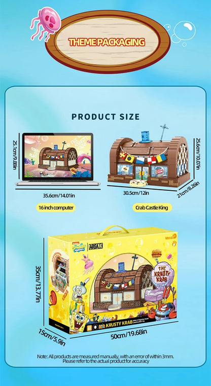 Spongebob Cartoon Krusty Krab Restaurant Building Blocks Creative Canteen Scenes Model Bricks Desktop Ornaments Toy For Kid Gift Beauty World Shop