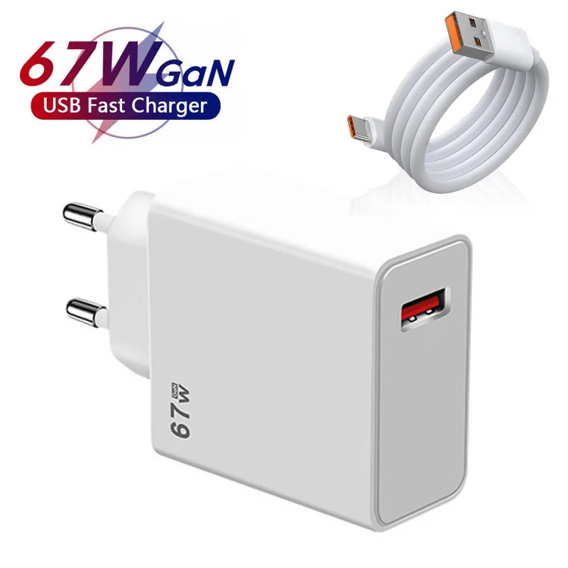 GaN USB Fast Charger Quick Charge 3.0 for Xiaomi 14 13 12 11 10 Ultra Redmi Note 12T 13 Pro Turbo 6A USB Type C Charging Cable Beauty World Shop