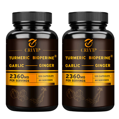4-in-1 Turmeric Ginger Supplement - Garlic, Turmeric Root, Black Pepper - Joints, Immune Support, Digestion - 120 Capsules Beauty World Shop