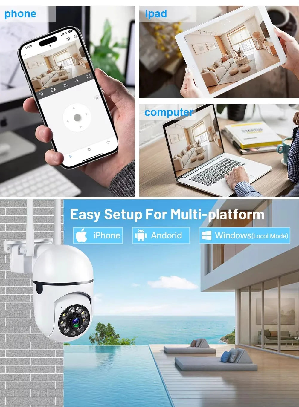 8MP Wifi IP Wireless Security Surveillance PTZ Camera 4X Zoom Cameras Tracking Two-way Audio HD Night Color Cam Beauty World Shop
