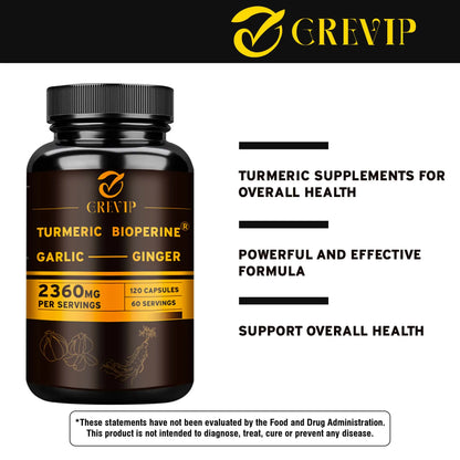 4-in-1 Turmeric Ginger Supplement - Garlic, Turmeric Root, Black Pepper - Joints, Immune Support, Digestion - 120 Capsules Beauty World Shop