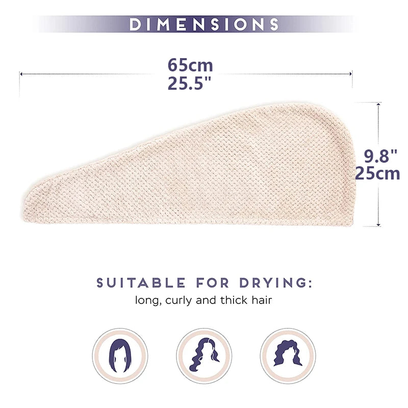 Solid color hair towel Textured dry hair cap 9.8 "X 25.5" absorbent hair towel wrap for button-down women Beauty World Shop