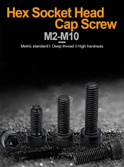 JUIDINTO 1-50pcs Hex Socket Head Cap Screw 12.9 Carbon steel Allen Screw M2 M2.5 M3 M4 M5 M6 M8 M10 Hex Cap Screw Bolt for MTB Beauty World Shop