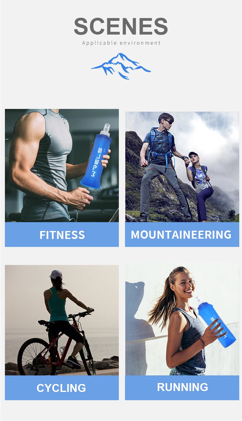 WRELS Folding Water Bottle TPU BPA-Free Collapsible Soft Flask Outdoor Sport Hiking Camping Running Portable Soft Water Bottle Beauty World Shop