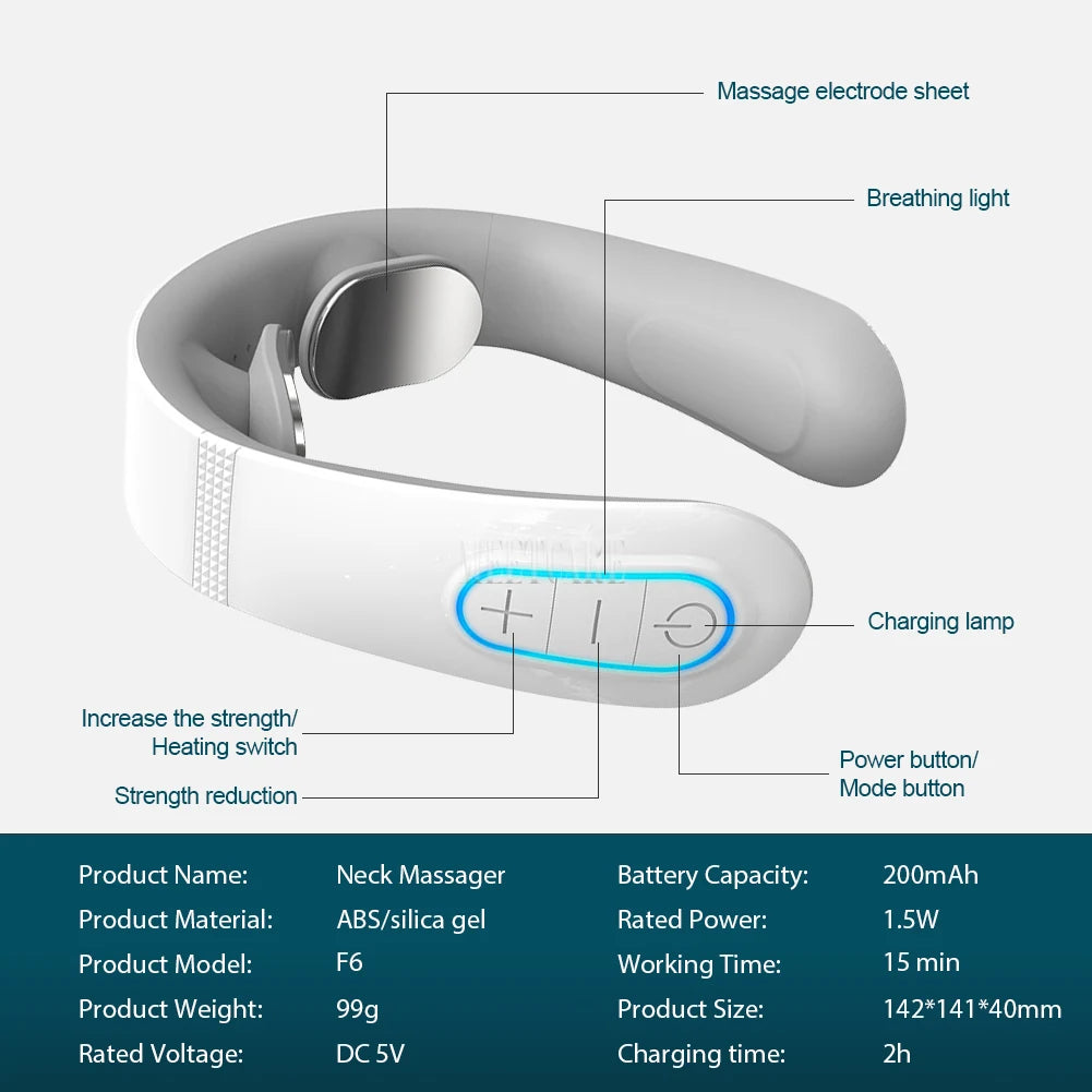TENS Pulse Back Neck Massage Wireless Smart Sholder Cervical Massager Heating Muscle Punch Beating Health Care Tool