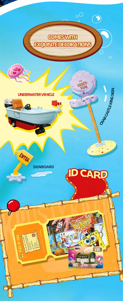 Spongebob Cartoon Krusty Krab Restaurant Building Blocks Creative Canteen Scenes Model Bricks Desktop Ornaments Toy For Kid Gift Beauty World Shop