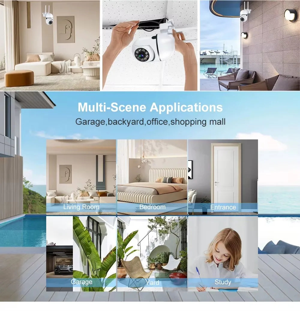 8MP Wifi IP Wireless Security Surveillance PTZ Camera 4X Zoom Cameras Tracking Two-way Audio HD Night Color Cam Beauty World Shop