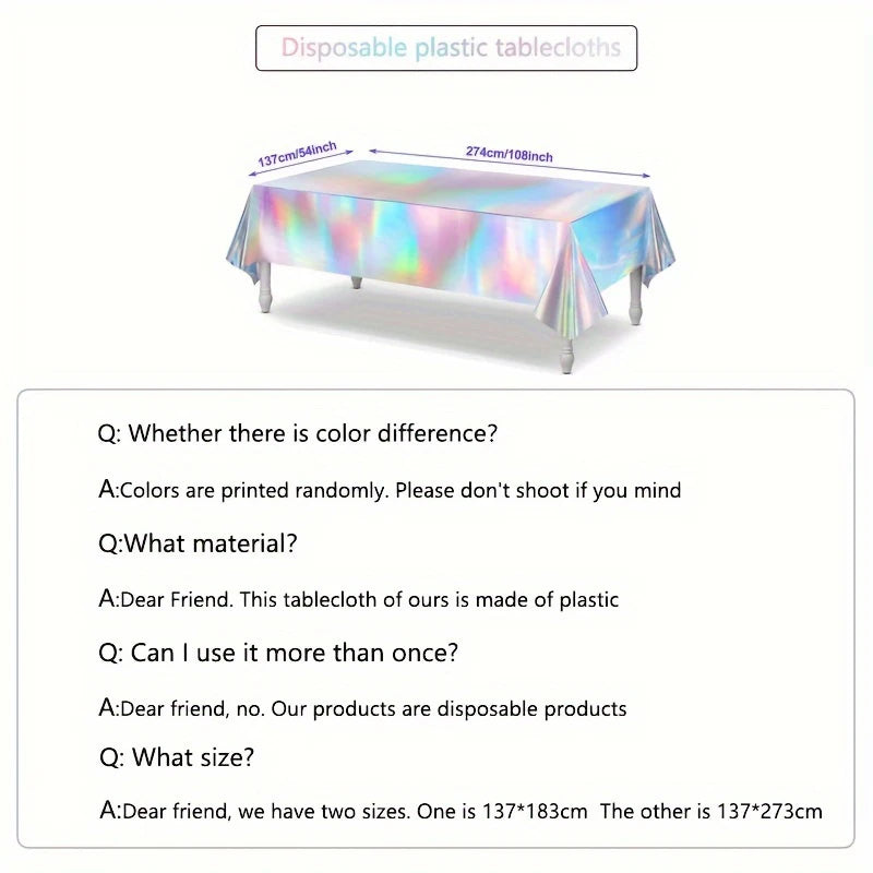 1pc, Laser Rainbow Theme Party Tablecloth,  Disposable Tablecloth Decoration Supplies,  wedding，Birthday supplies, festival gift Beauty World Shop