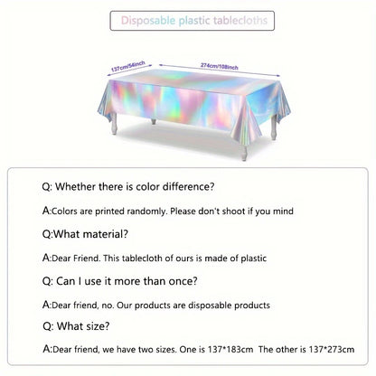 1pc, Laser Rainbow Theme Party Tablecloth,  Disposable Tablecloth Decoration Supplies,  wedding，Birthday supplies, festival gift Beauty World Shop
