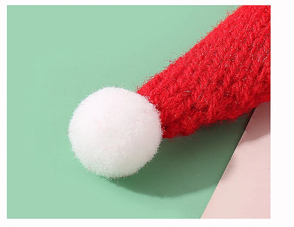 Mini Santa Knitted Hat & Scarf Small Christmas Costume for Cat Rabbit Doll Lollipop Bottle Cap DIY Xmas Party Dinner Decoration Beauty World Shop