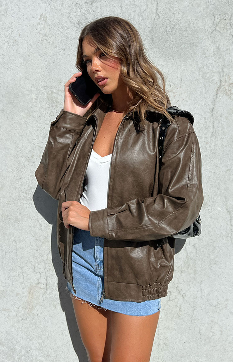 Abbi PU Vintage Brown Bomber Jacket BB Exclusive