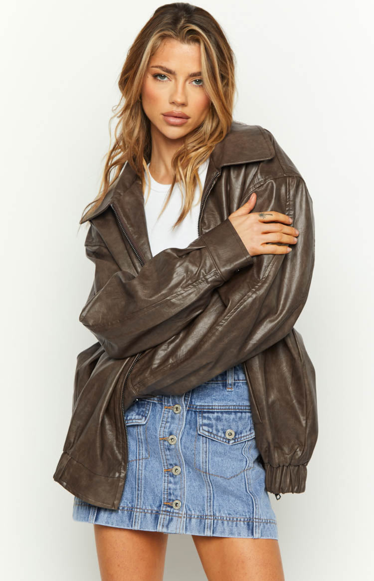 Abbi PU Vintage Brown Bomber Jacket BB Exclusive
