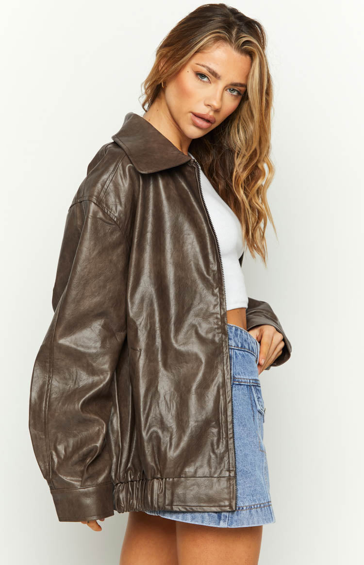 Abbi PU Vintage Brown Bomber Jacket BB Exclusive