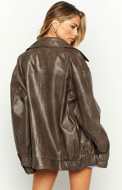 Abbi PU Vintage Brown Bomber Jacket BB Exclusive