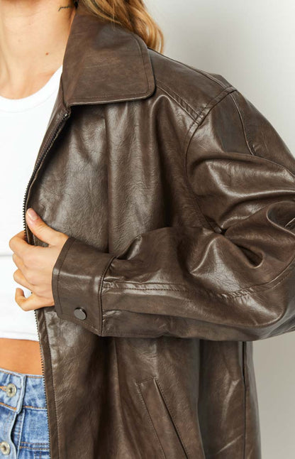 Abbi PU Vintage Brown Bomber Jacket BB Exclusive
