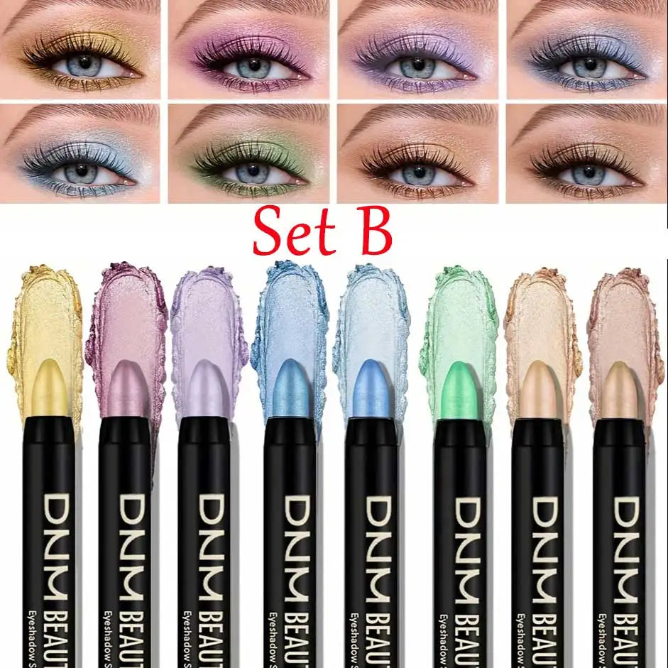 8-Piece Metallic Eyeshadow Stick Set -Champagne Glitter & HighlighterWaterproof Long-Lasting Eye Makeup In Brown, Coral, Blue, G Beauty Trend Shop